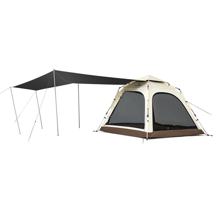 Палатка NATUREHIKE ANGO AUTOMATIC CNK2550WS010 четырехместная, c навесом, бежевая с коричневым 6927595789094